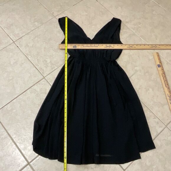 Anthropologie Draped LBD midi Dress women’s 4 Black Crepe V Neck /back cinch tie - Picture 9 of 15